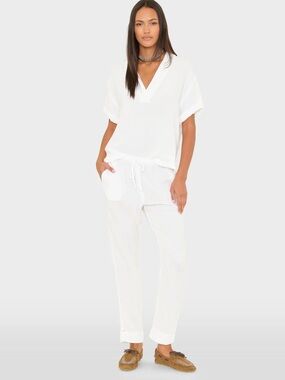 XIRENA jordyn cotton gauze lounge pants white coastal beach vacation size L